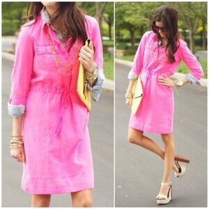 J. Crew Sunwashed Neon Pink Shirt Dress Sz 2